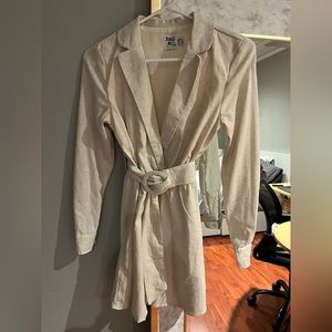 Long sleeve blazer linen mini dress with waist belt